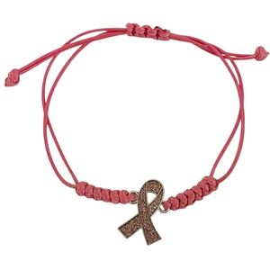Breast Cancer Awareness Jewelry Pink Crystal Ribbon Woven Charm Bracelet
